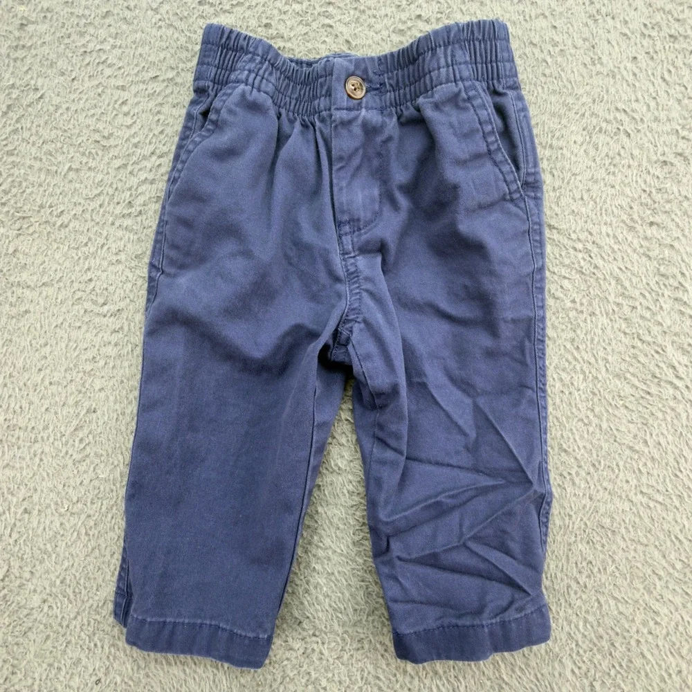 Ralph Lauren Baby Boys Navy Blue Chino Pants Elastic Waist Red Pony 12M‎